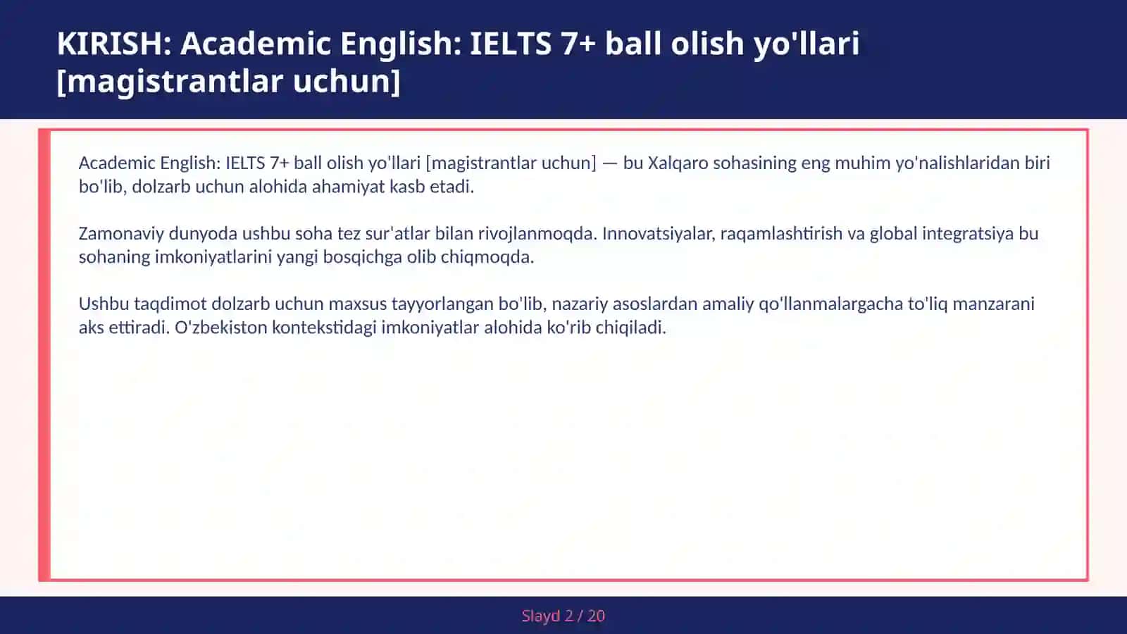 Academic English: IELTS 7+ BALL OLISH YO'LLARI [MAGISTRANTLAR UCHUN] 2