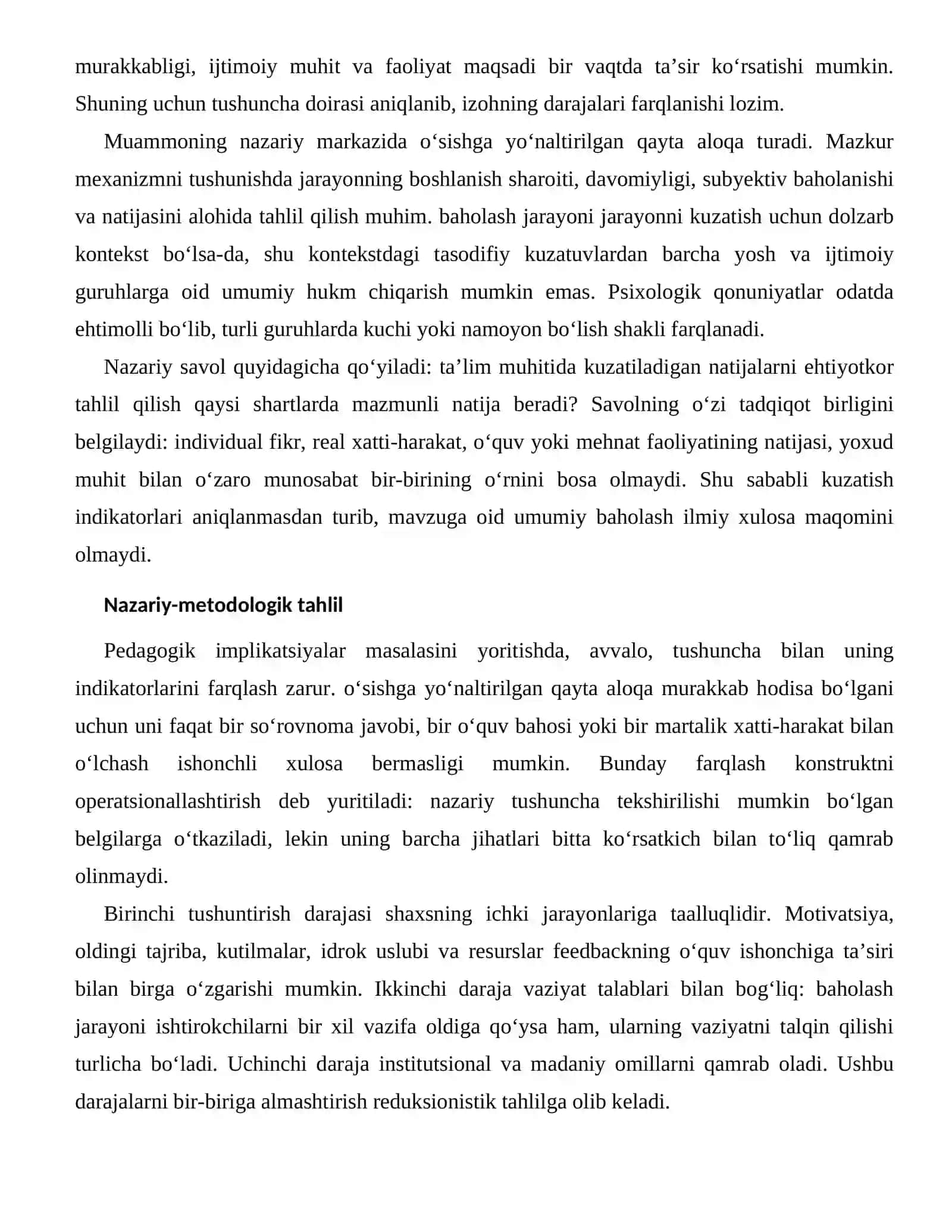 feedbackning O'quv ishonchiga ta'siri - ta'lim jarayonidagi ko'rinishlari 2