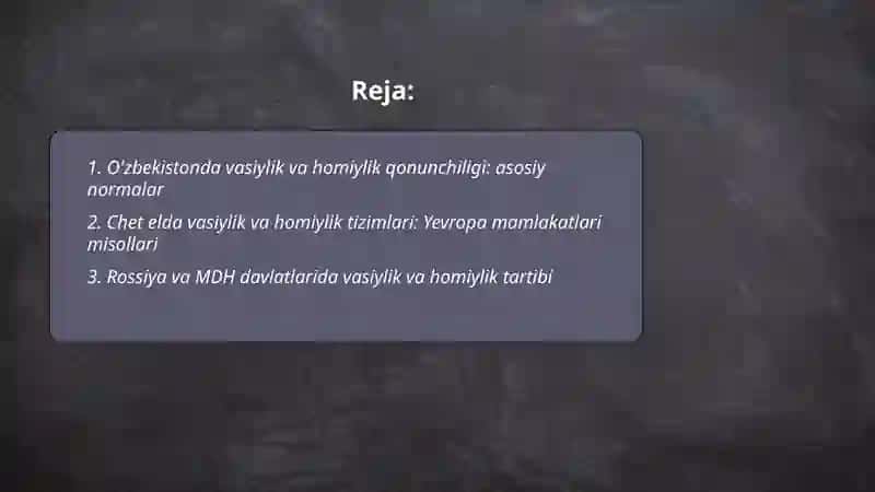 O'zbekistonda Vasiylik va Homiylik va Chet el Davlatlarda Vasiylik va Homiylik 2