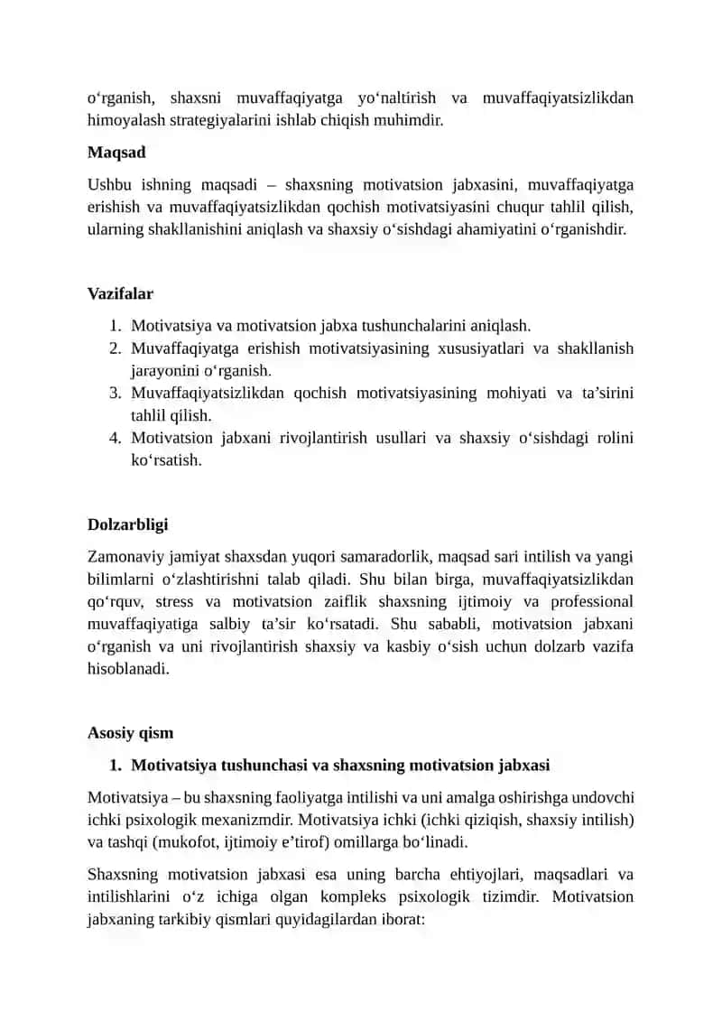 SHAXSNING MOTIVATSION JABXASI: MUVAFFAQIYATGA ERISHISH VA MUVAFFAQIYATSIZLIKDAN QOCHISH MOTIVATSIYASI 2