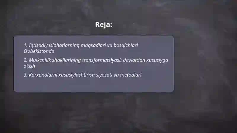 Iqtisodiy islohotlar, xususiy mulkchilikning shakllanishi 2