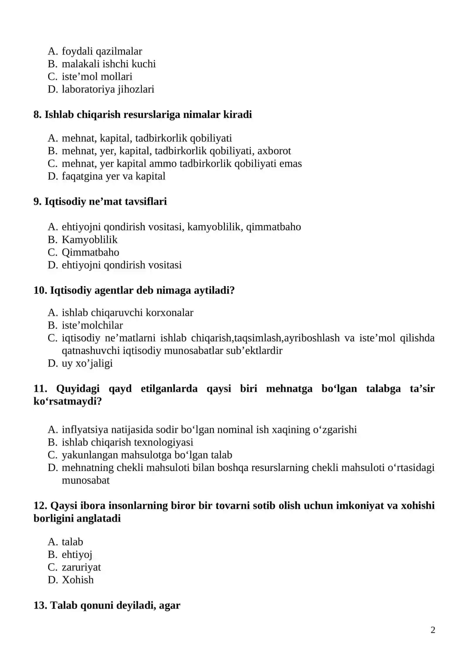 Mikroiqtisodiyot hemisga test 2