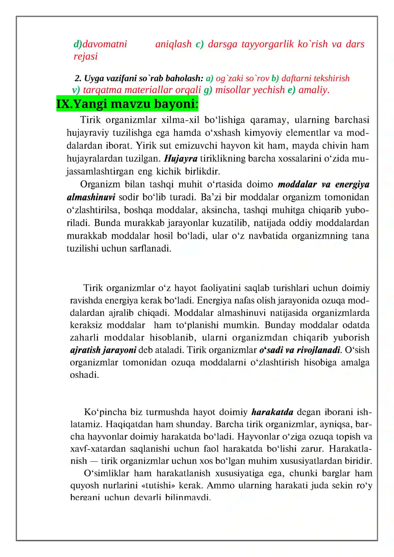 Biologiya fanidagi dars 2