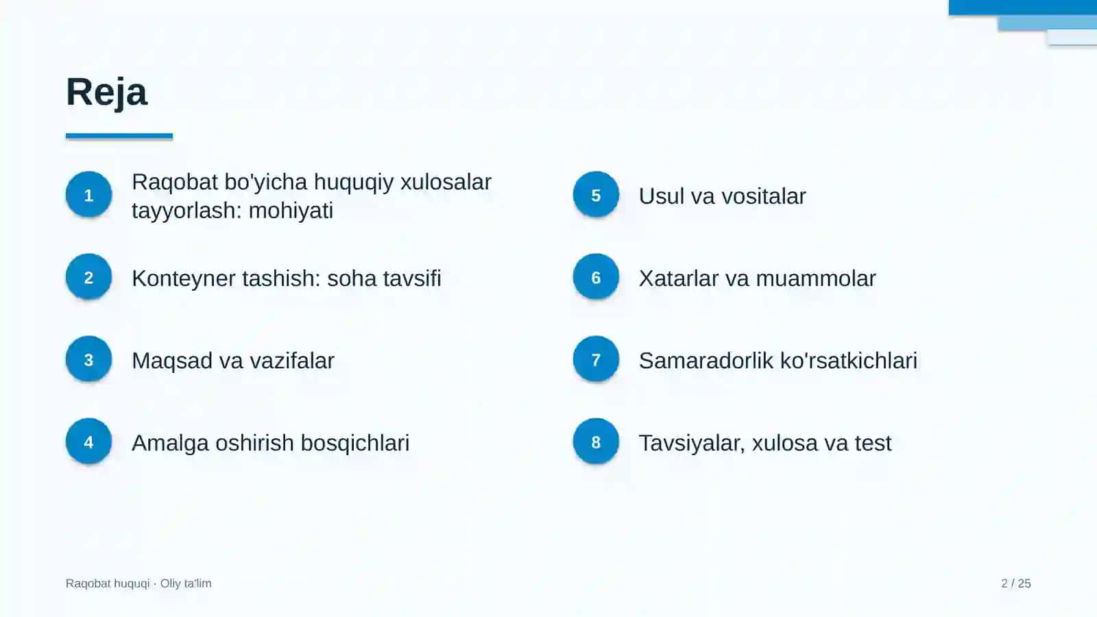Konteyner tashishda raqobat bo'yicha huquqiy xulosalar tayyorlash 2