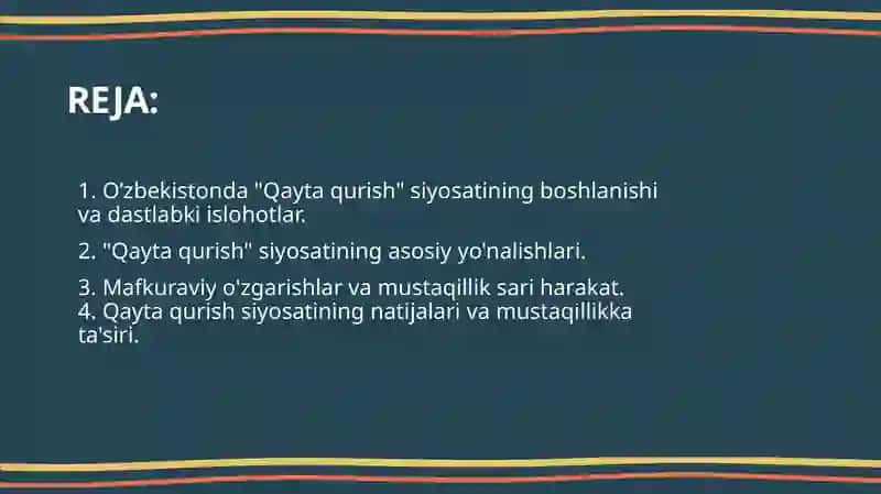 SOVET HOKIMIYATINING «QAYTA QURISH SIYOSATI» VA UNING O’ZBEKISTONDAGI YANGI SIYOSIY HAMDA MAFKURAVIY VAZIYATNING SHAKLLANISHIGA TA’SIRI 2