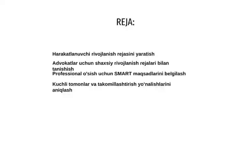 Advokatlar uchun shaxsiy rivojlanish rejasi 2