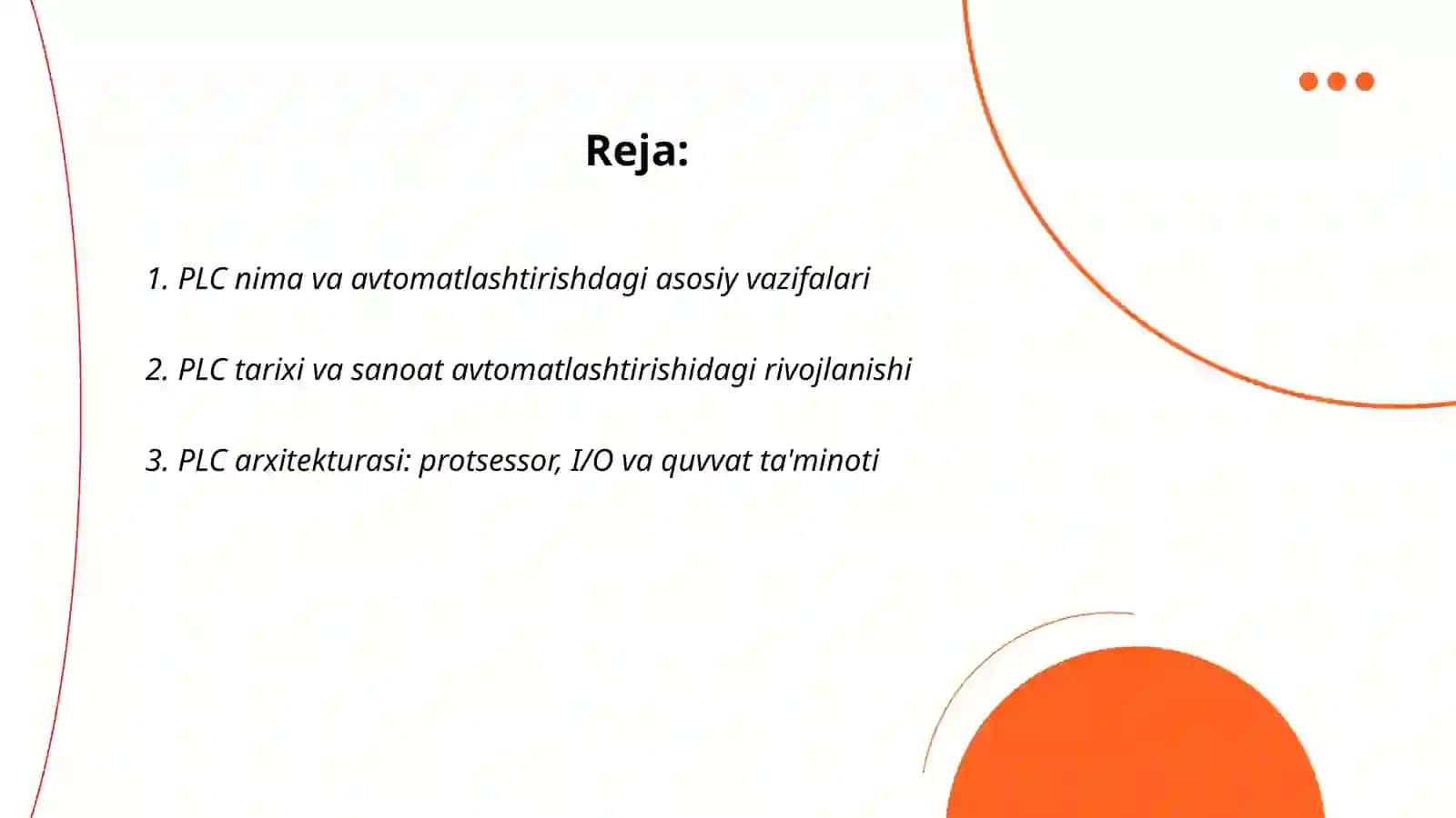 PLC larning Avtomatlashtirishdagi o'rni 2
