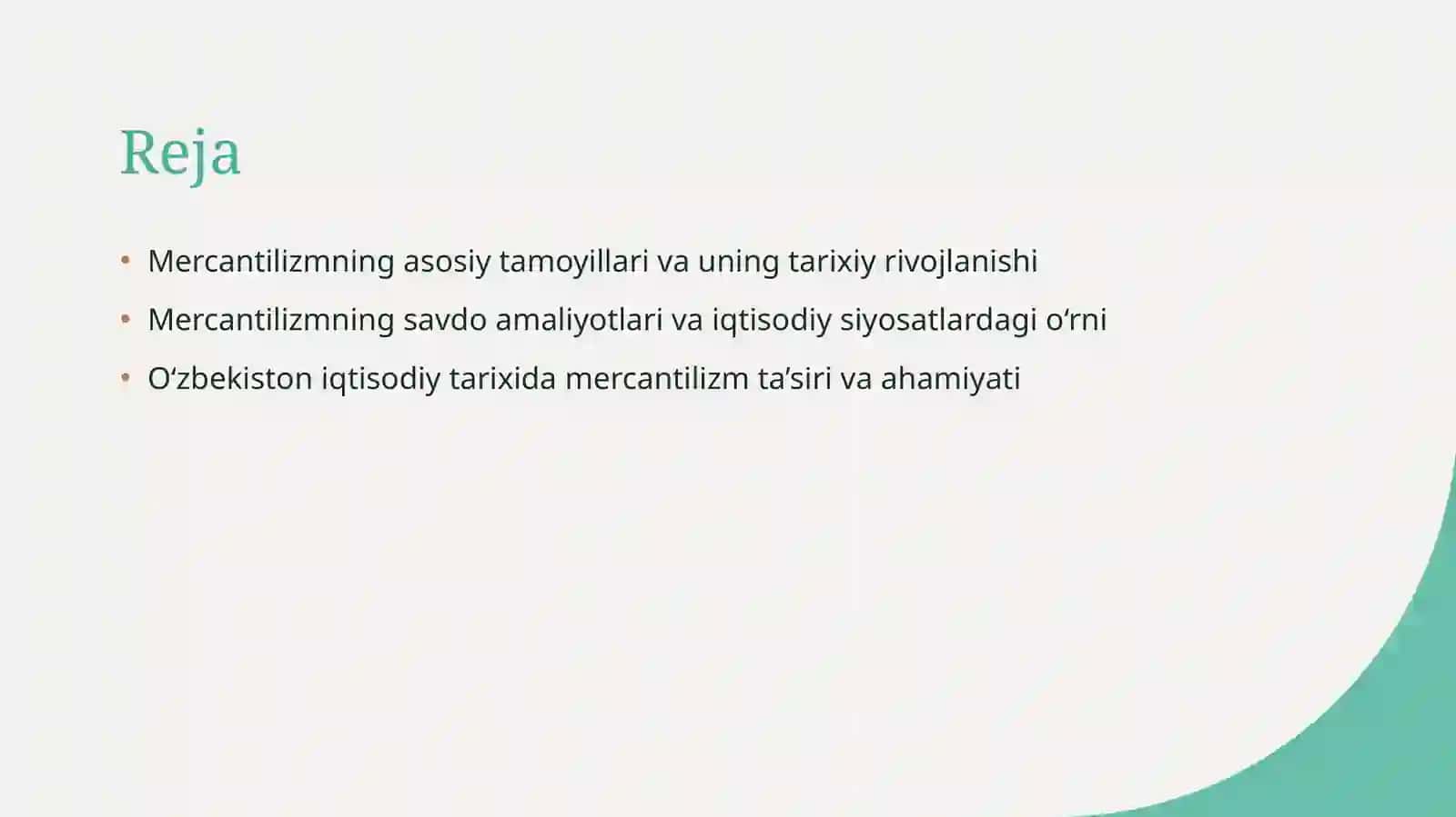 Mercantilizm iqtisodiy ta'limotining mohiyati va ahamiyati. R. A 2