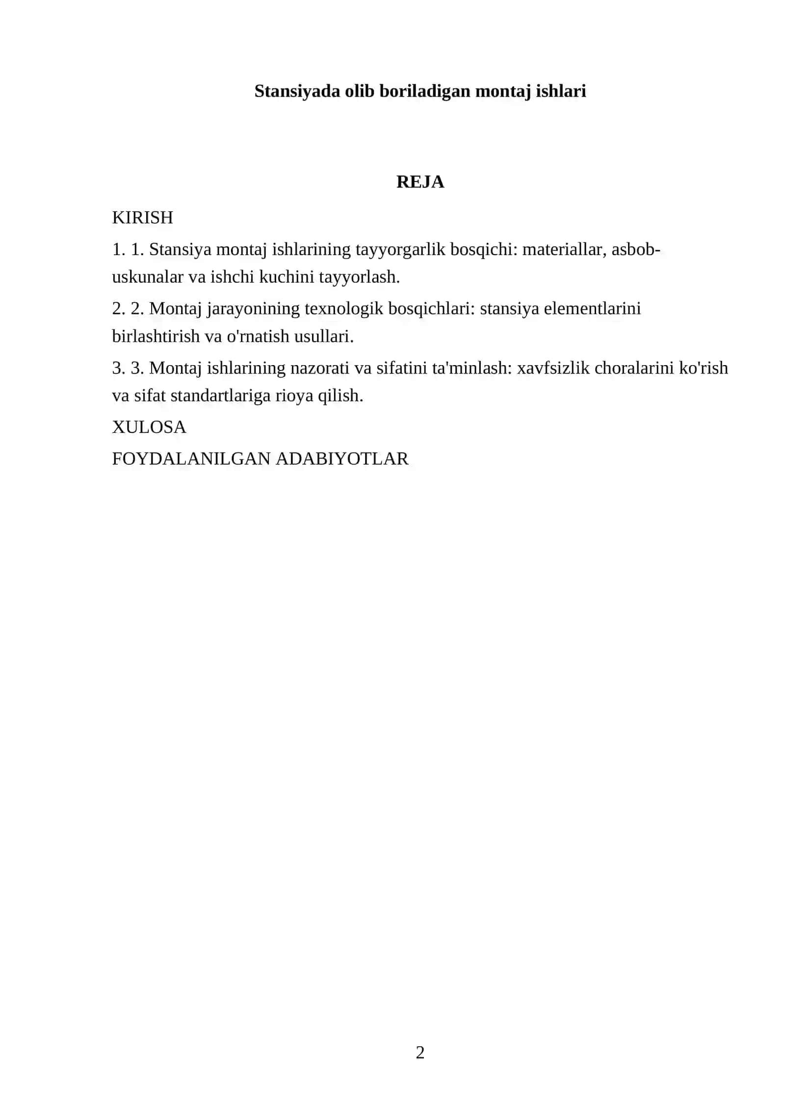 Stansiyada olib boriladigan montaj ishlari 2