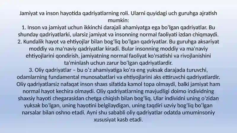 Jamiyat va inson hayotida qadriyatlarning roli 2