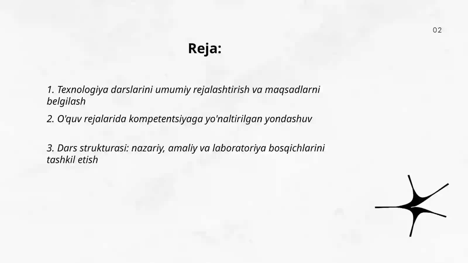 Texnologiya darslarini rejalashtirish 2