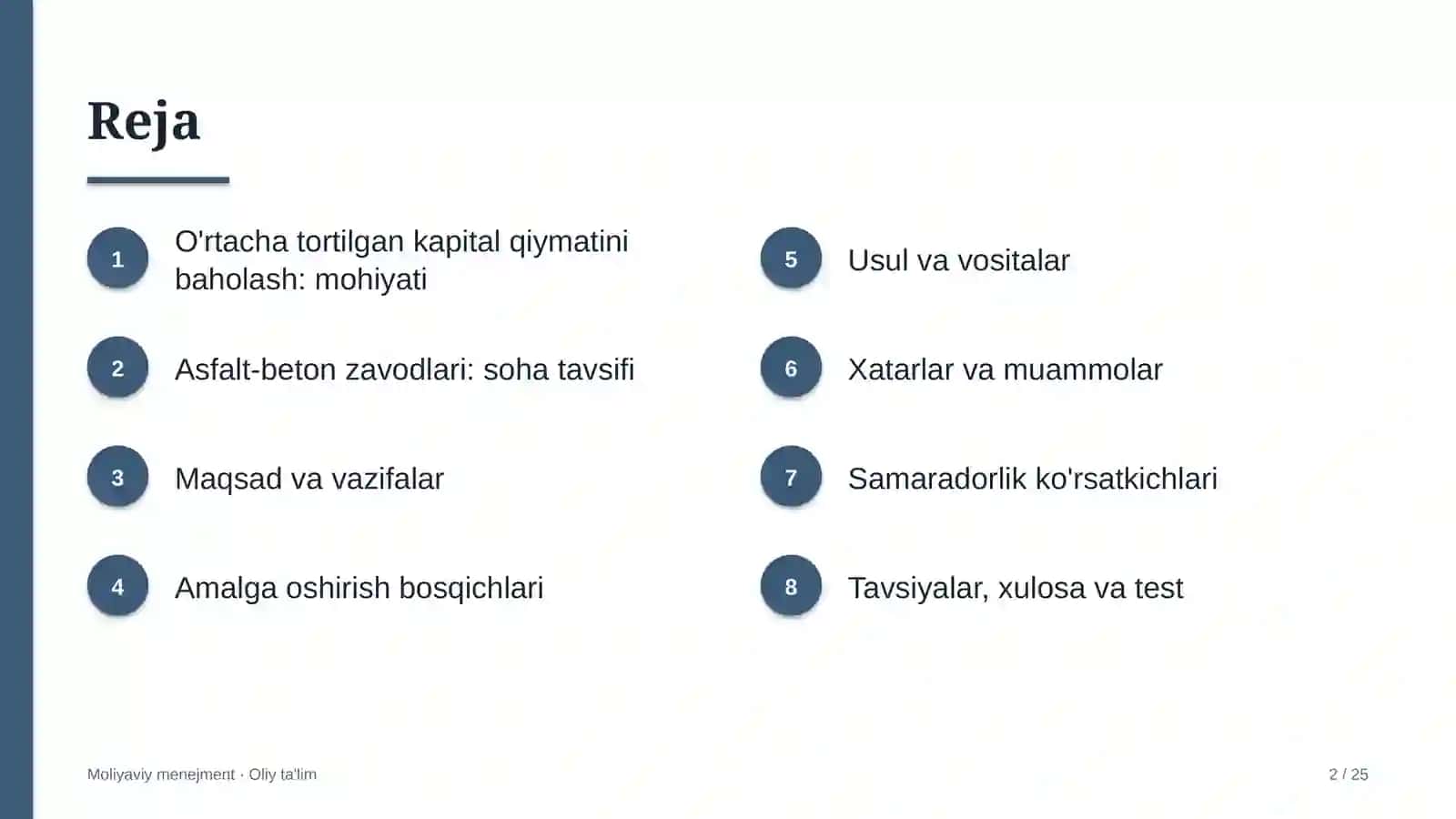 Asfalt-beton zavodlarida o'rtacha tortilgan kapital qiymatini baholash 2
