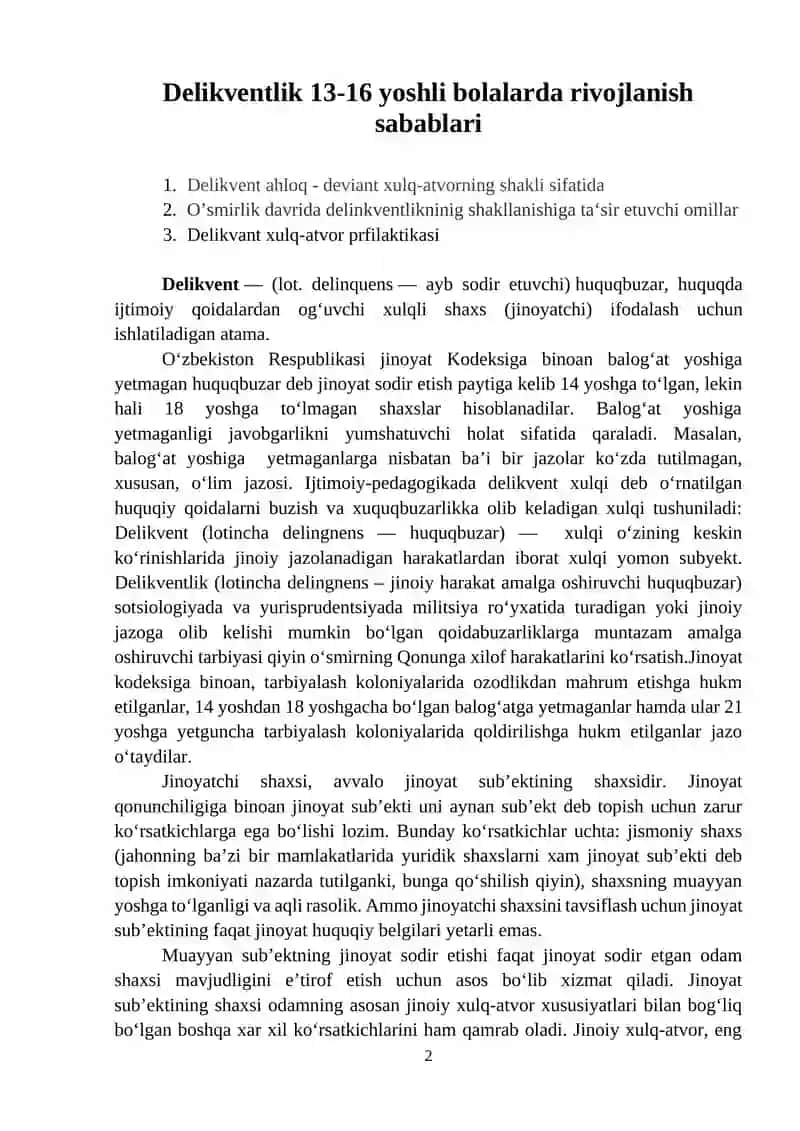 DELIKVENTLIK 13-16 YOSHLI BOLALARDA RIVOJLANISH SABABLARI 2