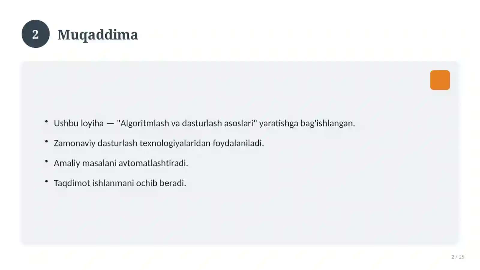 Algoritmlash va dasturlash asoslari 2