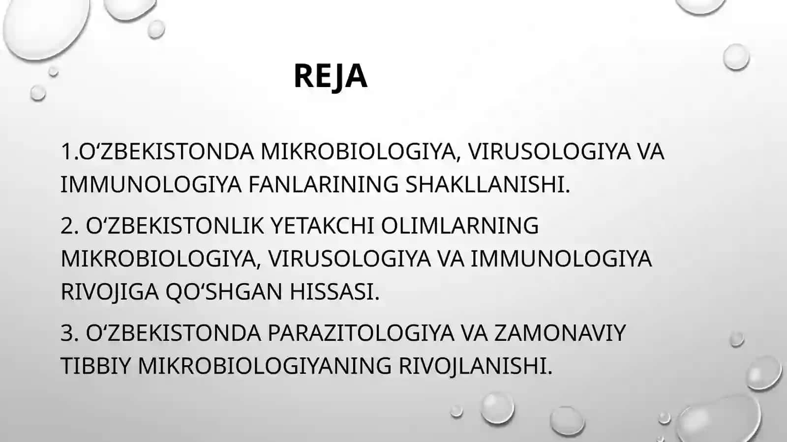 MIKROBIOLOGIYA, VIRUSOLOGIYA, IMMUNOLOGIYA, PARAZITOLOGIYA MODULINI RIVOJLANISHIGA HISSA QOʻSHGAN Oʻ 2