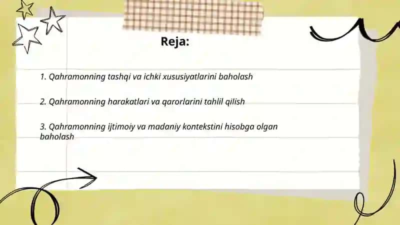 badiiy asar qahramonlarini baholashga oʻrgatilgan darslar 2