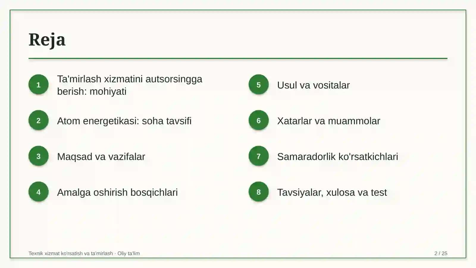 atom energetikasida ta'mirlash xizmatini autsorsingga berish 8471 2