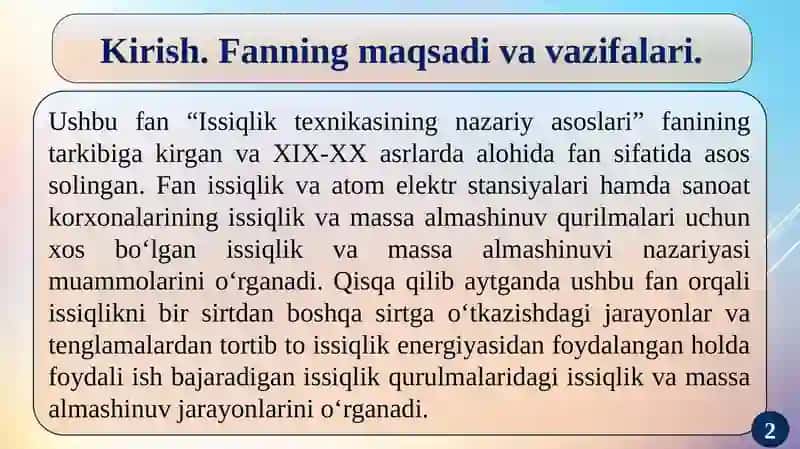 Kirish. Fanning maqsadlari va vazifalari 2