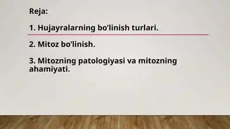 hujayraning  mitotik va hayotiy sikli. Hujayra  poliferasiyasi.  Mitozning  biologik  ahamiyati  va  patologiyasi. Organizmlarning  ko’payishi. 2