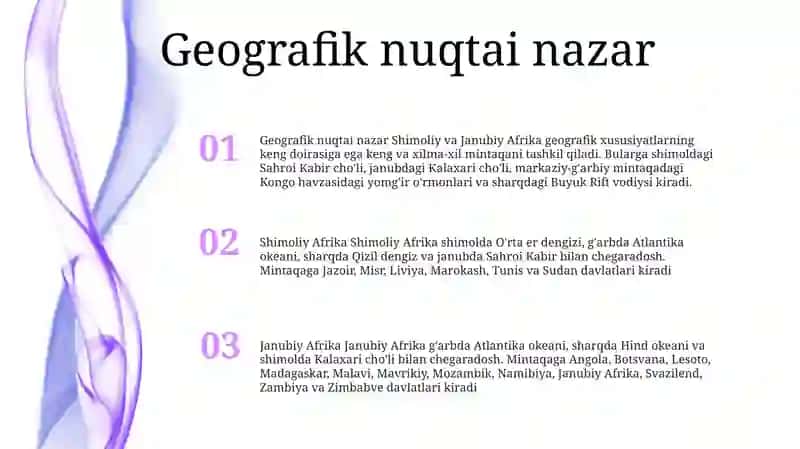 Geografik nuqtai nazar Shimoliy va Janubiy Afrika 2