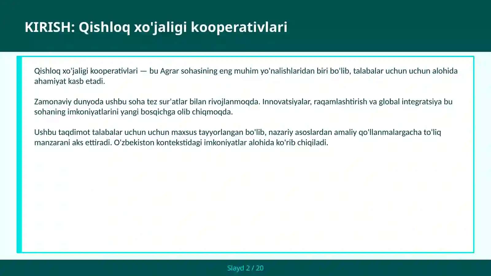 QISHLOQ XO'JALIGI KOOPERATIVLARI 2