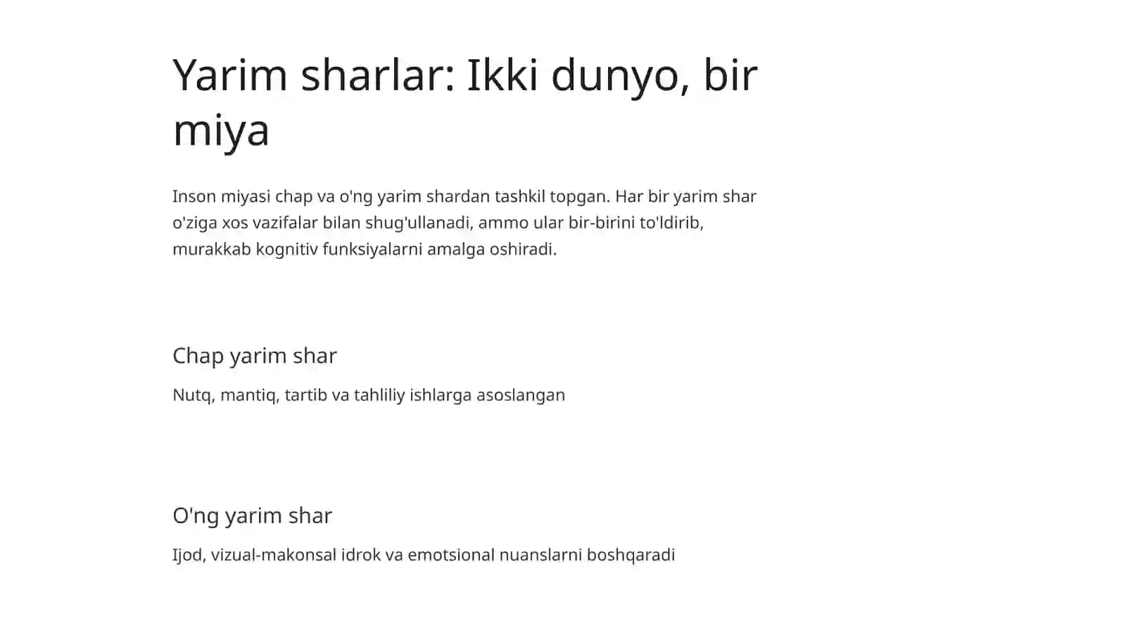 Bosh miya yarim sharlarining assimetriyasi va bilish jarayonidagi roli 2