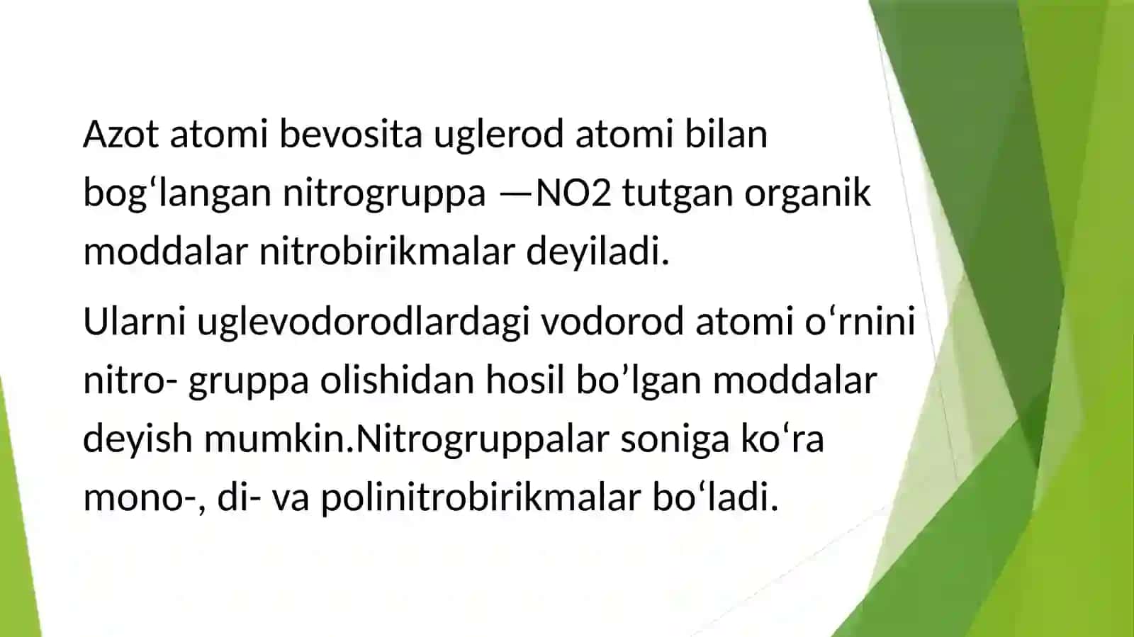 Azotli organik birikmalar. Nitrobirikmalar 2