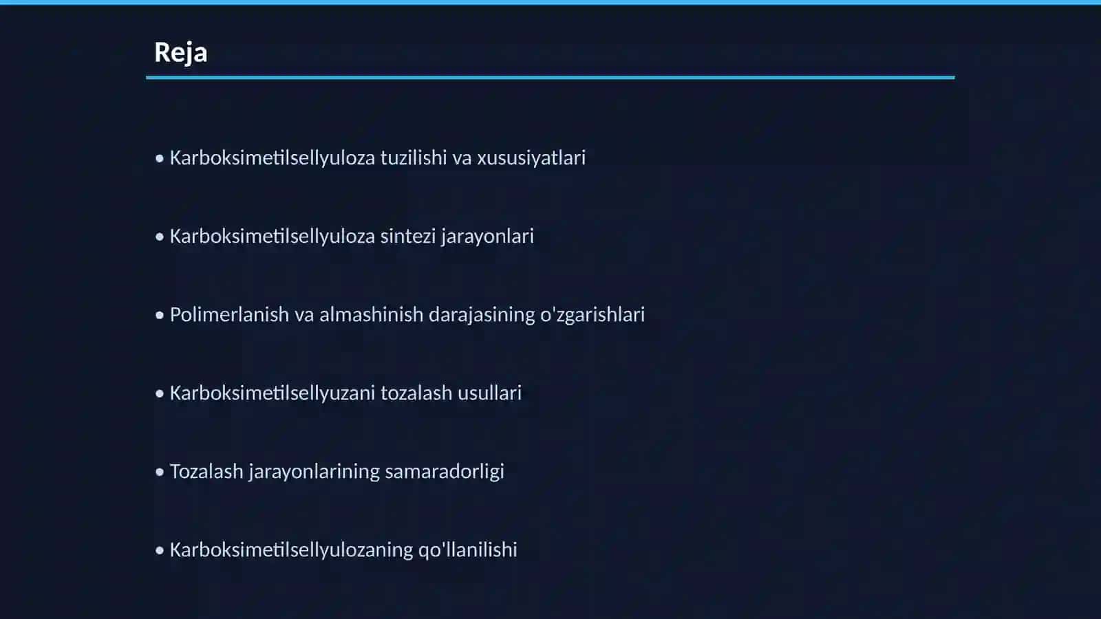 Polimerlanish va almashinish darajasi turlicha bo'lgan karboksimetilsellyuloza sintezi va ularni tozalash usullari 2