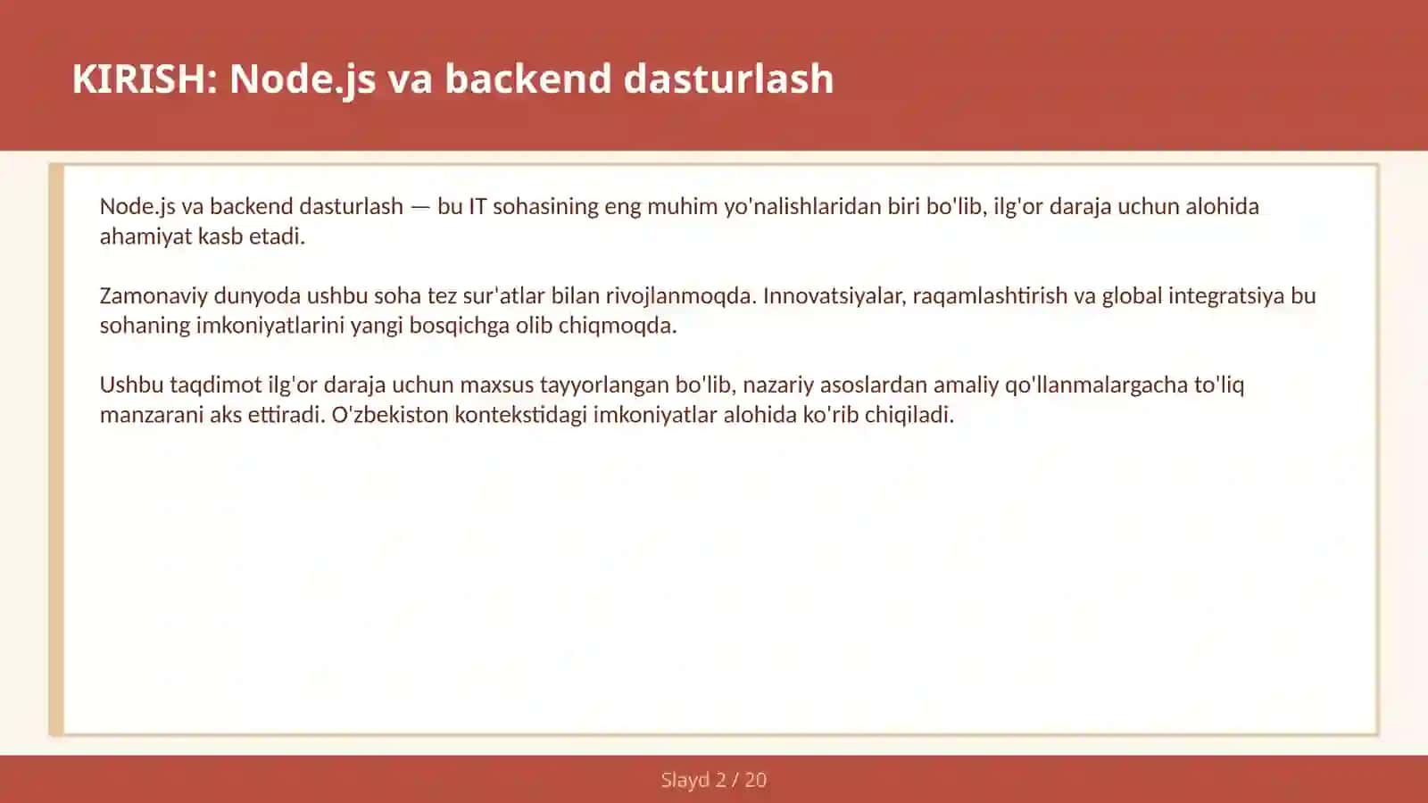 KIRISH: Node.js va backend dasturlash 2