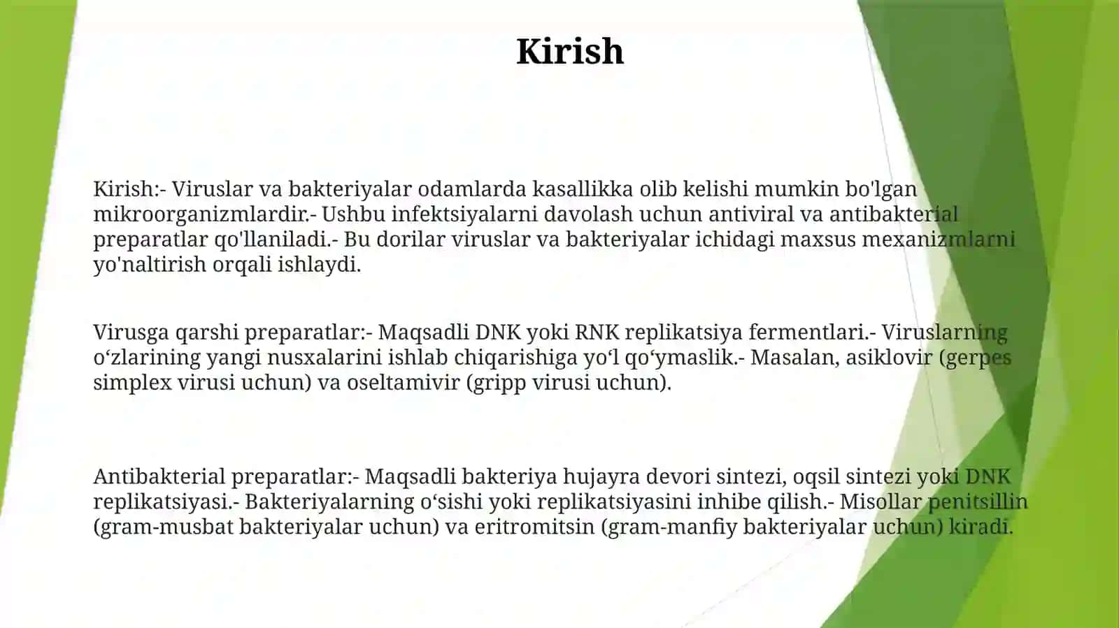 Viruslarga Va Ósmalarga Qarshi Dori Vositalarining Ta'Sir Mexanizmi Dnk RnkFermentlarigaNisbatan 2