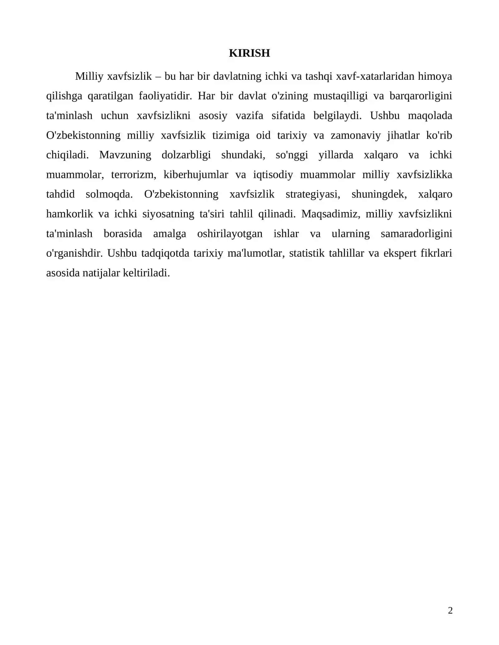 Milliy xavfsizlikni ta'minlash borasida amalga oshirilayotgan ishlar 2