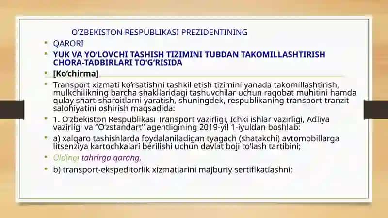 Avtomobillarda tashish va harakat havfsizligini tashkil etish asoslari 2