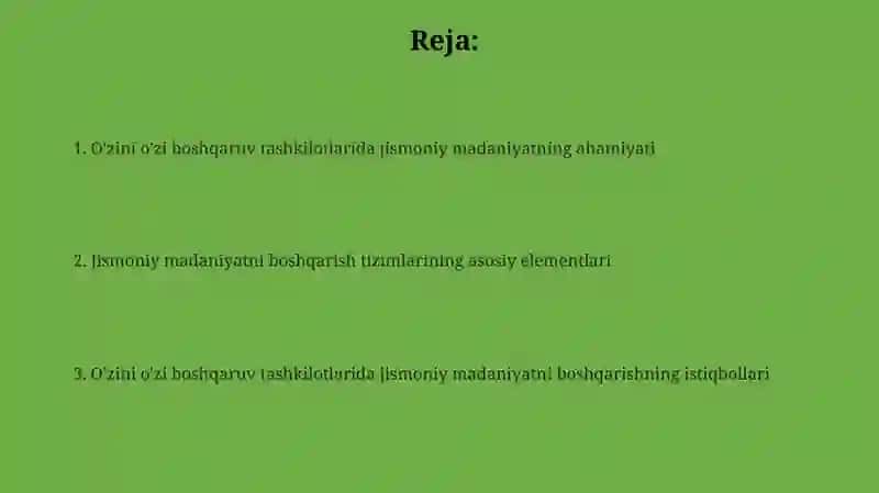 Jismoniy madaniyatni boshqarish tizimlari 2