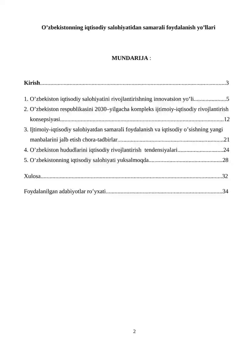O’zbekistonning iqtisodiy salohiyatidan samarali foydalanish yo’llari 2