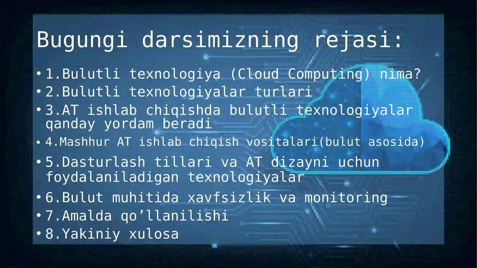 Bulutlitexnologiyalar foydalanganholda Axborot Texnologiyalari ishlab chiqish vositalari 2