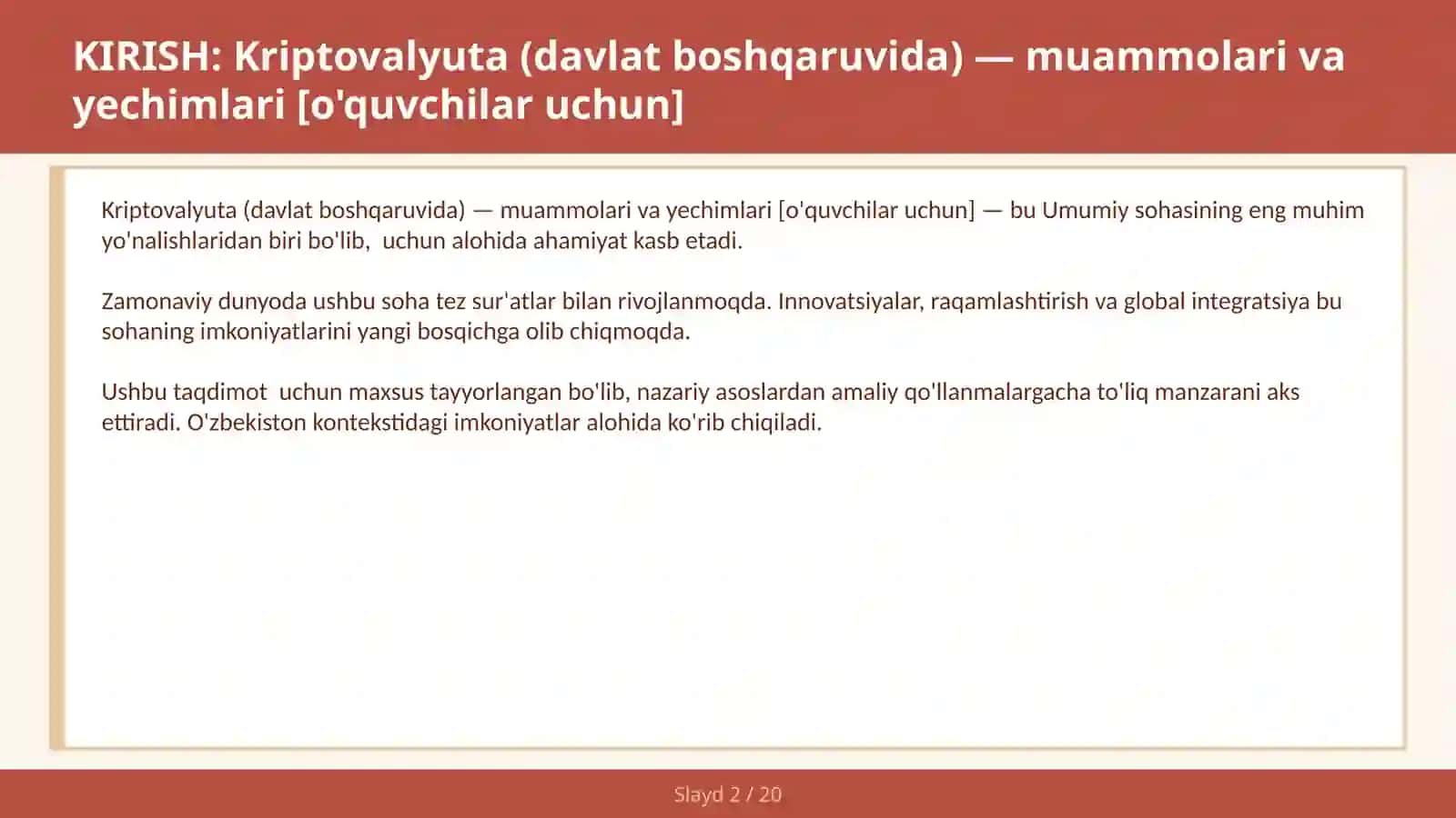 Kriptovalyuta (davlat boshqaruvida) — muammolari va yechimlari [o'quvchilar uchun] 2