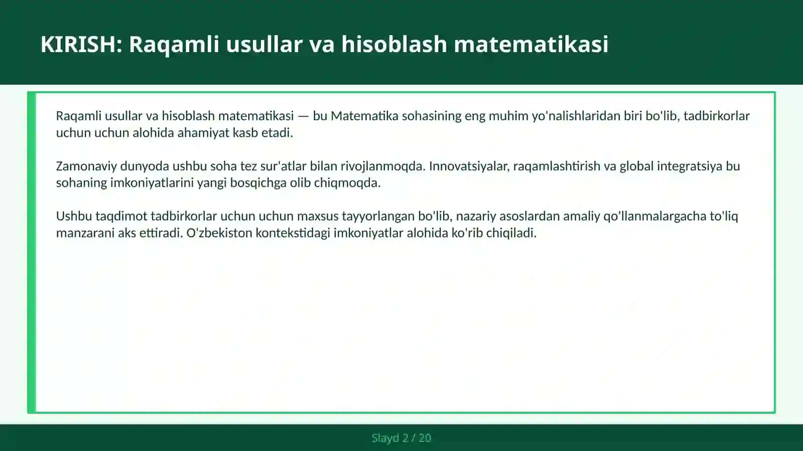 RAQAMLI USULLAR VA HISOBLASH MATEMATIKASI 2