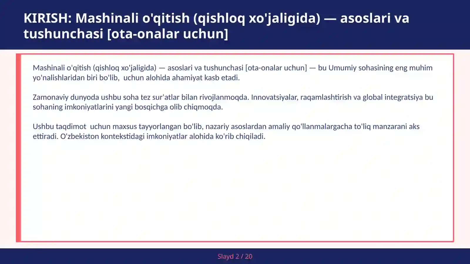 MASHINALI O'QITISH (QISHLOQ XO'JALIGIDA) — ASOSLARI VA TUSHUNCHASI [OTA-ONALAR UCHUN] 2