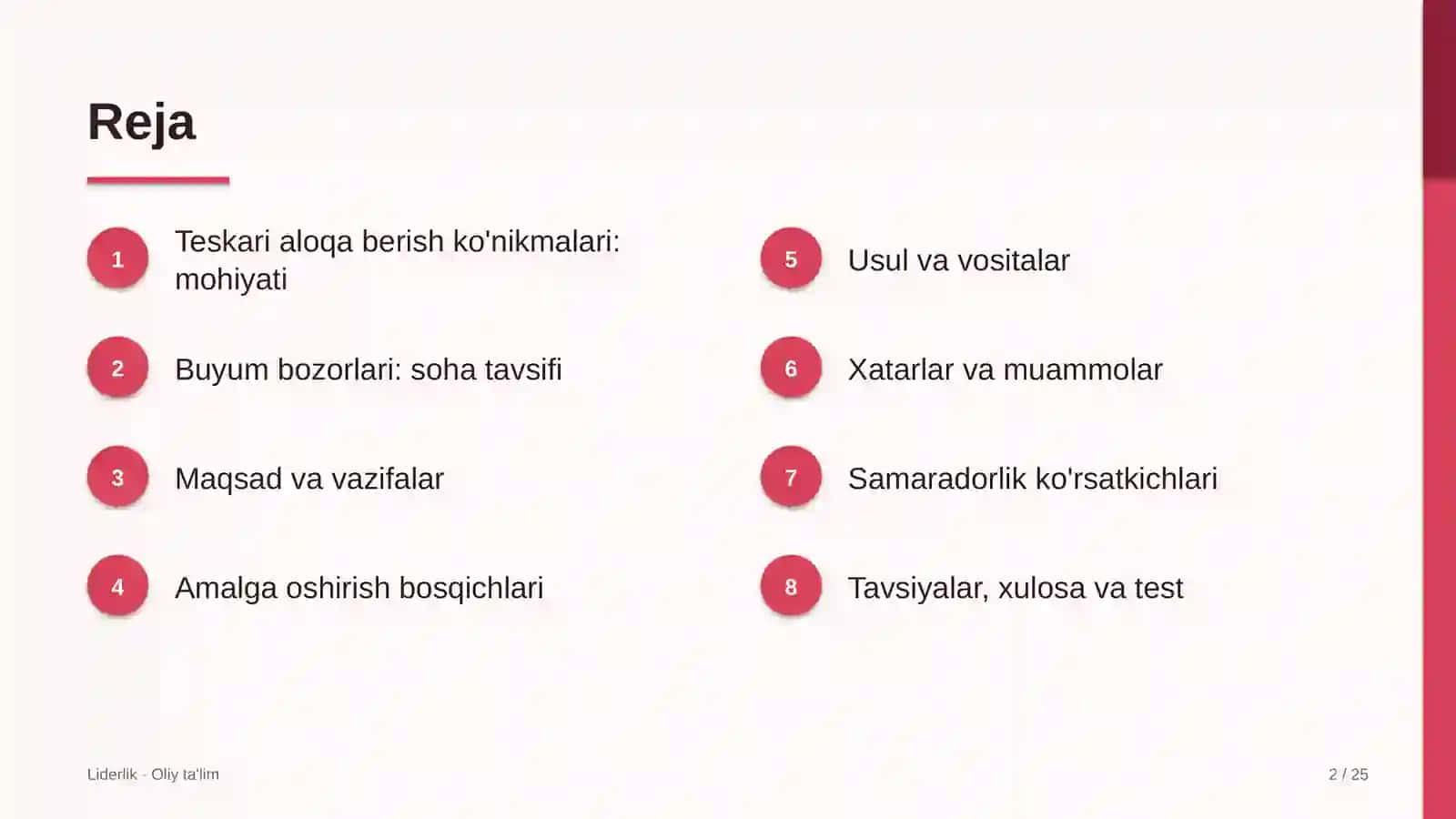 Buyum bozorlarida teskari aloqa berish ko'nikmalarini rivojlantirish 2