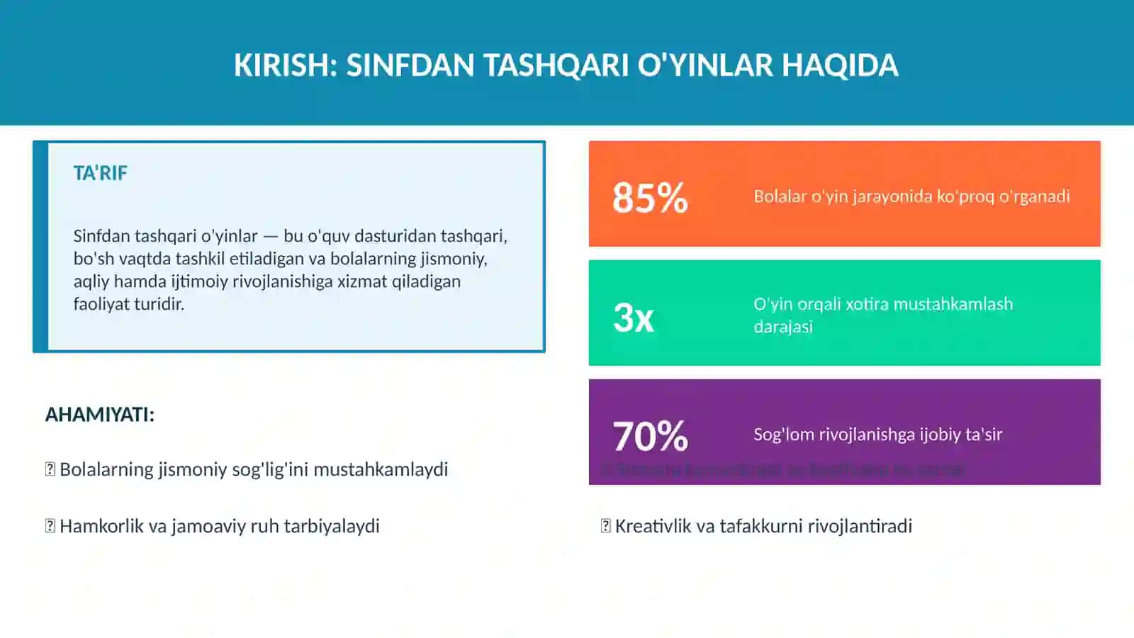 SINFDAN TASHQARI O'YINLARNI O'TKAZISH METODIKASI 2