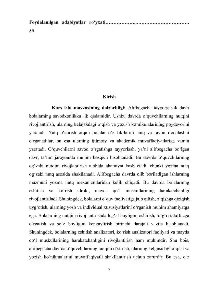 O‘quvchilarni savod o‘rgatishga tayyorlov (“Alifbe” gacha bo‘lgan davr) davrida nutqni o‘stirish 2