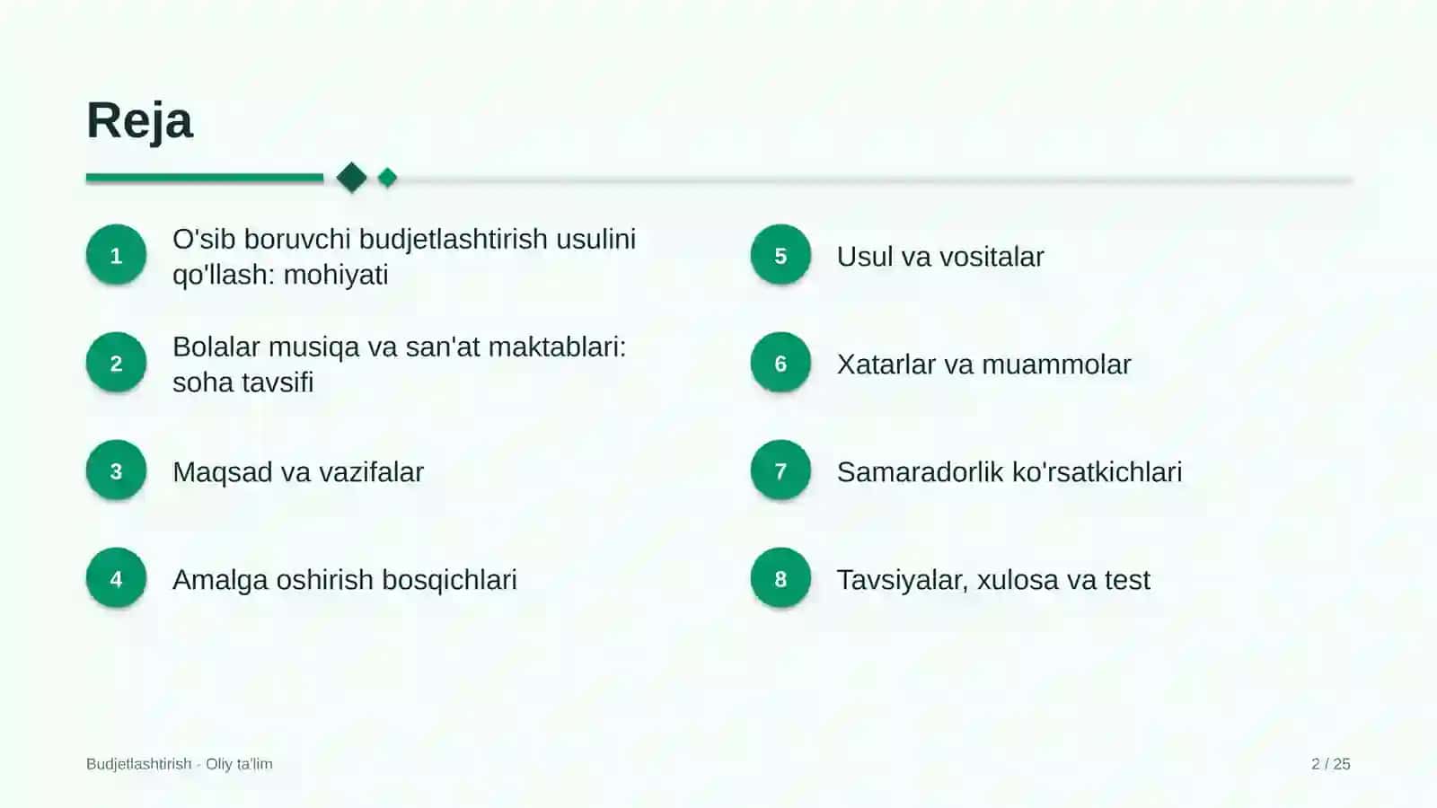 Bolalar musiqa va san'at maktablarida o'sib boruvchi budjetlashtirish usulini qo'llash 2