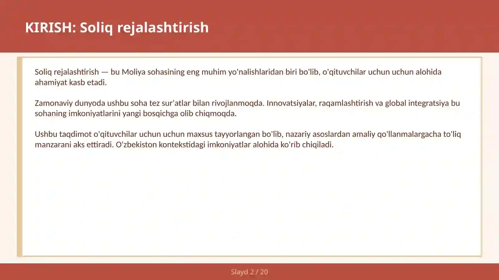 Soliq rejalashtirish 2