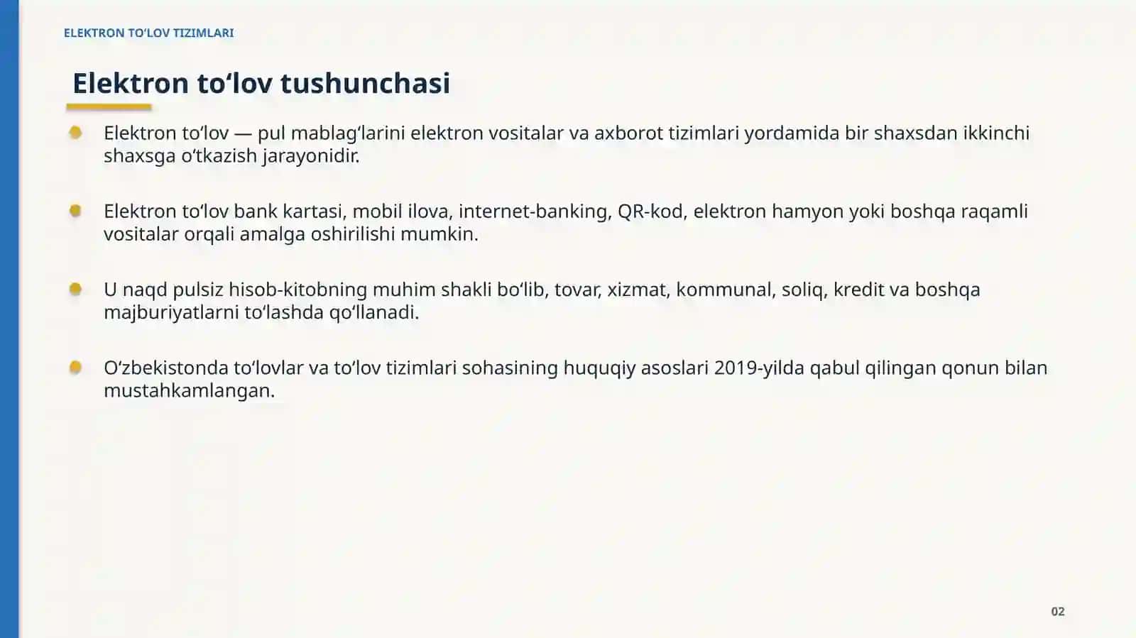 ELEKTRON TO‘LOV TIZIMLARI 2