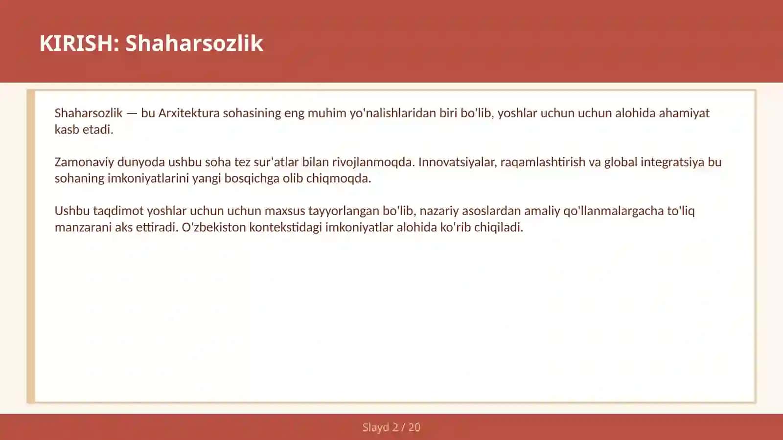 Shaharsozlik 2
