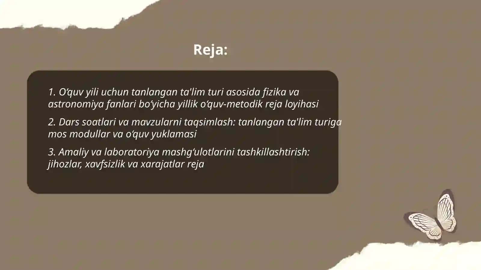 Fizika va astronomiya o‘qituvchisining tanlangan ta'lim turi oʻquv yili uchun oʻquv-metodik,ilmiy-tadqiqot tashkiliy-metodik tarbiyaviy ishlarini loyihalashtirish 2