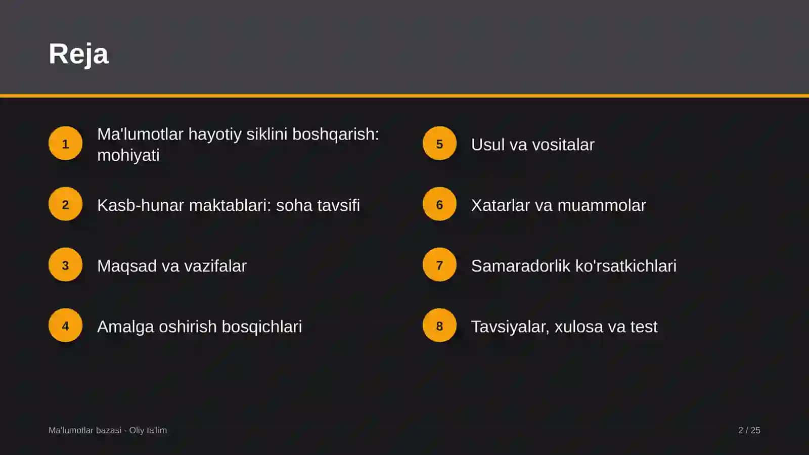 Kasb-hunar maktablarida ma'lumotlar hayotiy siklini boshqarish 2