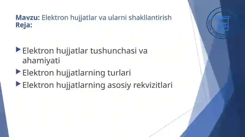 Elektron hujjatlar va ularni shakllantirish 2