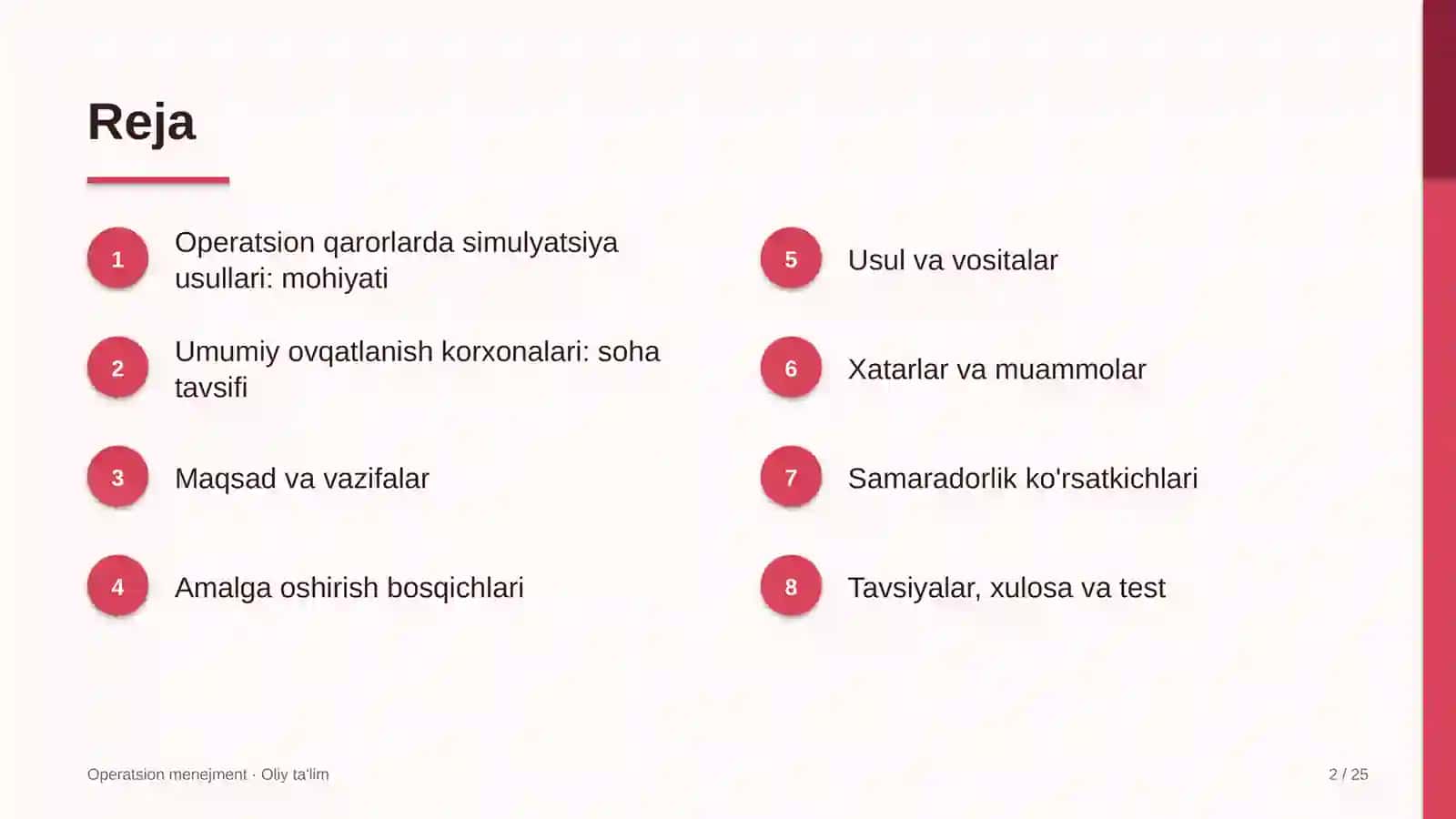 umumiy ovqatlanish korxonalarida operatsion qarorlarda simulyatsiya usullarini qo'llash 7102 2