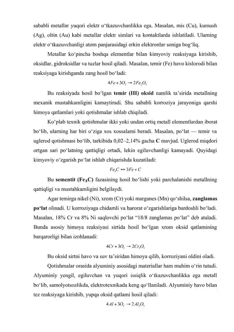 METALL VA UNING QOTISHMALAR XOSSALARI TAHLILI 2